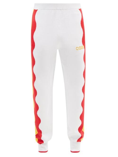 Casablanca - Wave-intarsia Piqu-stitch Track Pants - Mens - Red White