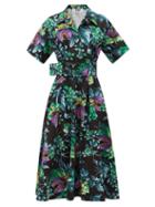 Matchesfashion.com Msgm - Carnivorous Plant-print Cotton Shirt Dress - Womens - Black Multi