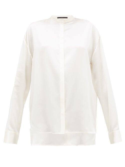 Matchesfashion.com Haider Ackermann - Dali High Neck Silk Satin Blouse - Womens - Ivory