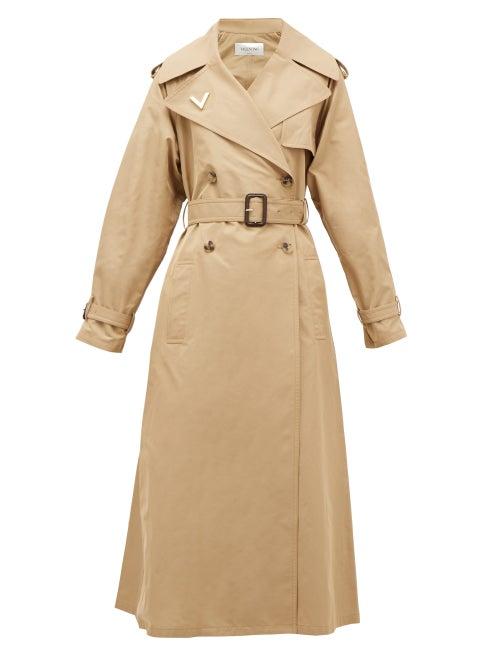 Matchesfashion.com Valentino - Logo-plaque Cotton Trench Coat - Womens - Beige