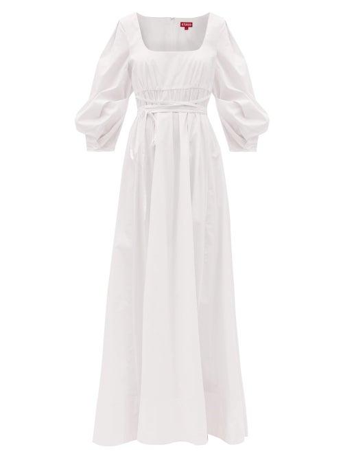 Matchesfashion.com Staud - Juliette Empire-line Cotton-blend Poplin Dress - Womens - White