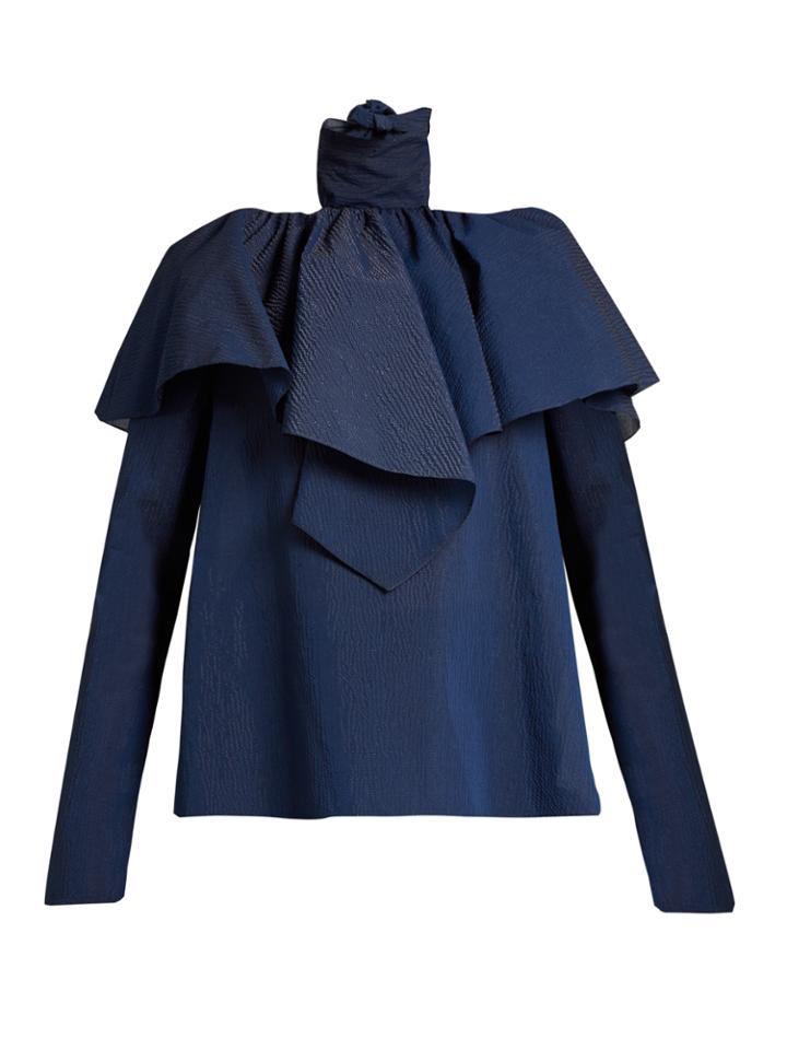 Rosie Assoulin Tie-neck Ruffled Seersucker Top