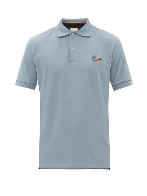 Paul Smith - Paint-splatter Logo Cotton Polo Shirt - Mens - Light Blue