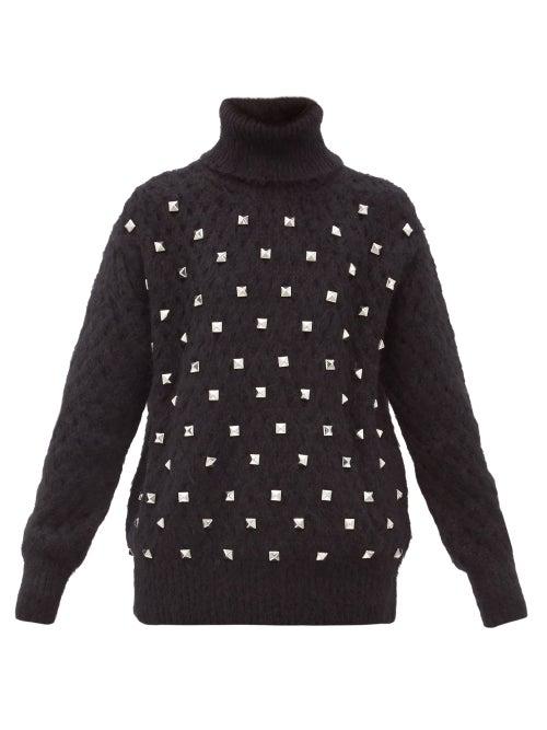 Matchesfashion.com Junya Watanabe - Studded Roll-neck Wool-blend Sweater - Womens - Black