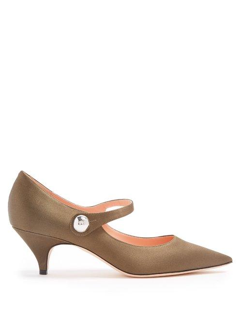 Matchesfashion.com Rochas - Point Toe Mary Jane Satin Pumps - Womens - Khaki