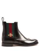 Gucci Web-striped Leather Chelsea Boots