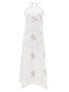 Loveshackfancy - Kamia Halterneck Embroidered-cotton Maxi Dress - Womens - White Multi
