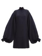 Matchesfashion.com Victoria Beckham - Bishop-sleeve Silk-crepe Mini Dress - Womens - Navy