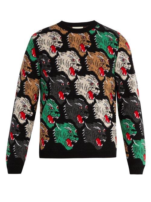 Matchesfashion.com Gucci - Panther Face Wool Sweater - Mens - Multi
