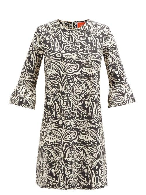 La Doublej - 24/7 Floral-print Cotton-blend Poplin Mini Dress - Womens - Black White