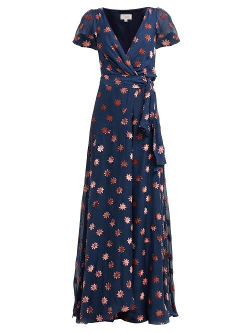 Matchesfashion.com Temperley London - Star Velvet Devor Wrap Front Gown - Womens - Navy Multi