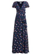 Matchesfashion.com Temperley London - Star Velvet Devor Wrap Front Gown - Womens - Navy Multi