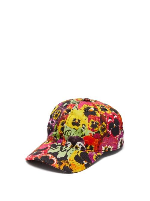 Mens Accessories Loewe - Pansy-print Logo-patch Cotton Baseball Cap - Mens - Multi
