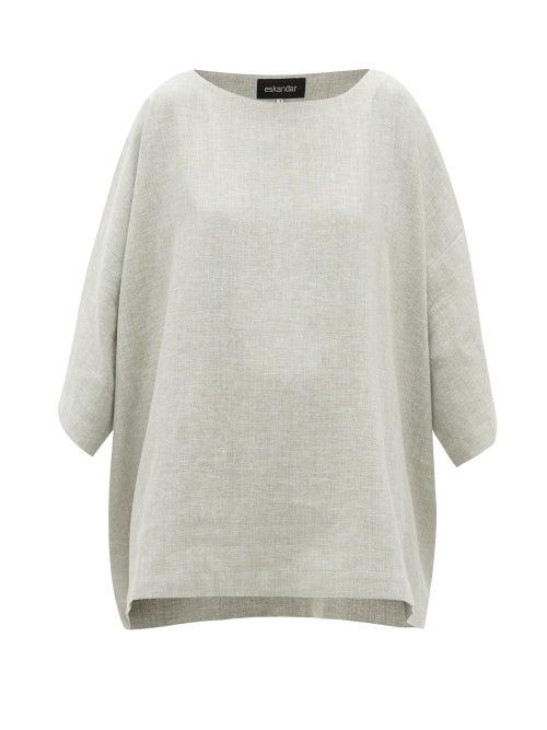 Matchesfashion.com Eskandar - Boat-neck Linen-blend Top - Womens - Light Grey