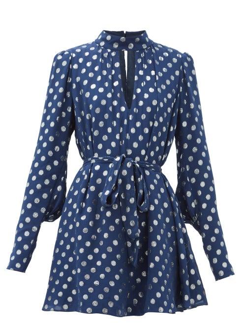 Matchesfashion.com Saloni - Tania Metallic Polka-dot Mini Dress - Womens - Navy Silver