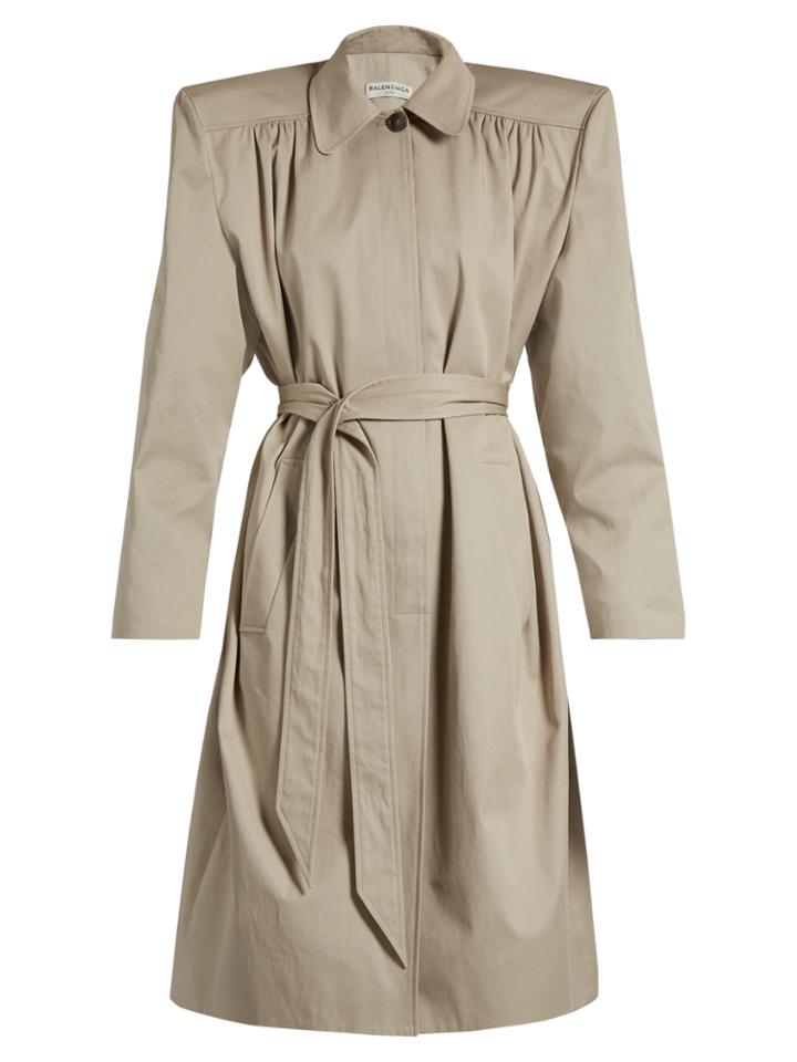 Balenciaga Exaggerated-shoulder Twill Trench Coat