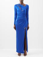 Versace - Safety-pin Cutout Side-slit Jersey Gown - Womens - Blue