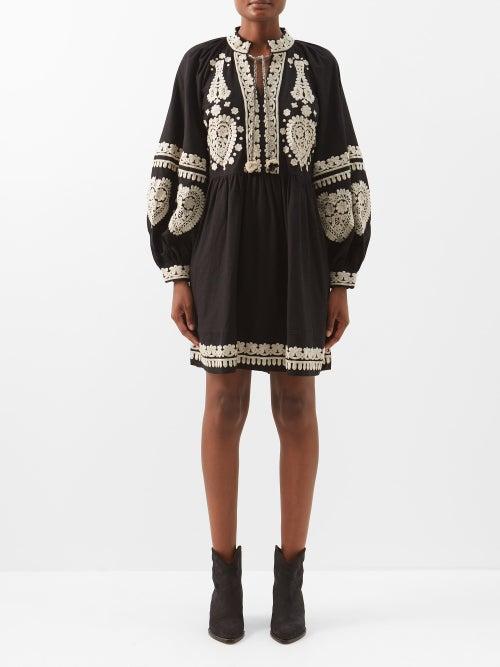 Sea - Holly Embroidered Cotton-blend Mini Dress - Womens - Black