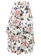 Matchesfashion.com Erdem - Zennia Rose Print Jacquard Flounced Midi Skirt - Womens - White Multi