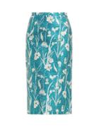 Matchesfashion.com Rochas - Floral Print Duchess Satin Pencil Skirt - Womens - Blue Multi