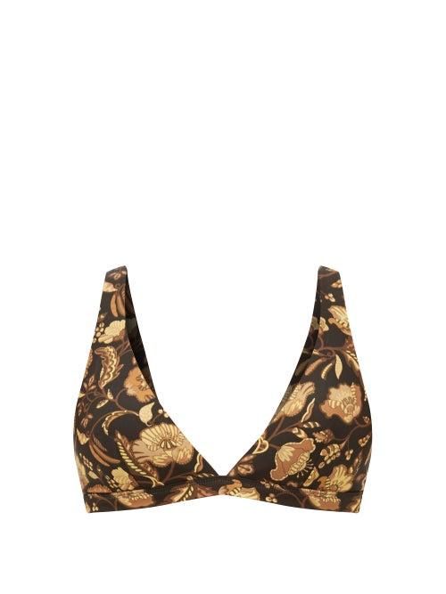 Matchesfashion.com Matteau - The Plunge Floral-print Triangle Bikini Top - Womens - Yellow Print
