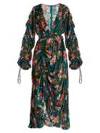Matchesfashion.com Preen By Thornton Bregazzi - Opal Floral Print Velvet Devor Midi Dress - Womens - Green Multi