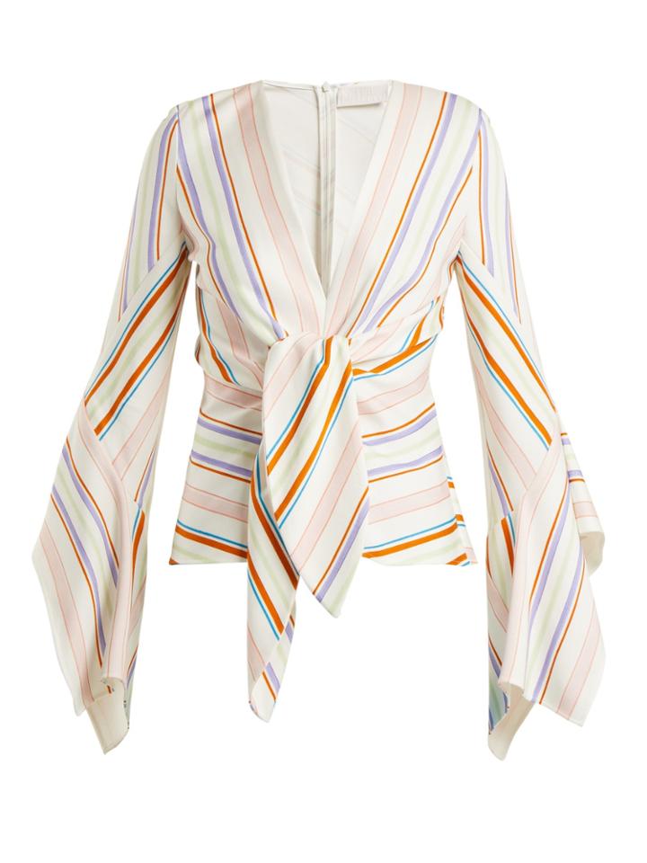 Peter Pilotto Striped Knot-detail Bell-sleeved Top