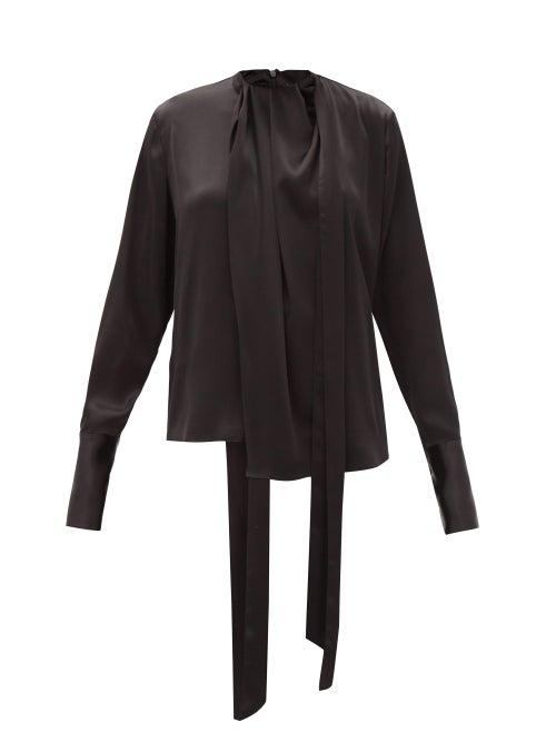 Matchesfashion.com Loewe - Draped Neck-tie Satin Blouse - Womens - Black