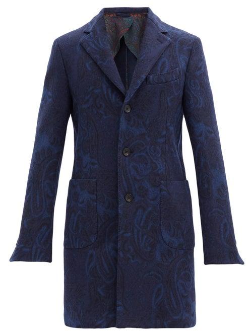 Matchesfashion.com Etro - Paisley-jacquard Wool-blend Overcoat - Mens - Blue Multi