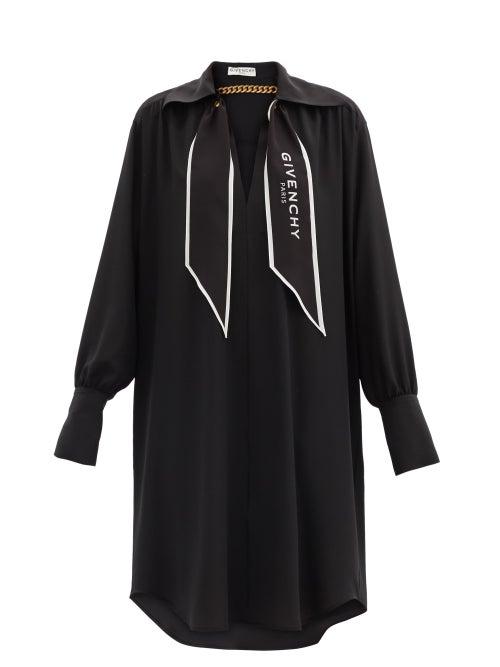 Matchesfashion.com Givenchy - Scarf-neck Silk Crepe De Chine Shirt Dress - Womens - Black