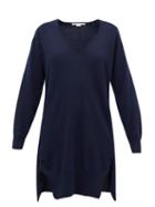 Matchesfashion.com Stella Mccartney - V-neck Regenerated Cashmere-blend Tunic Sweater - Womens - Navy