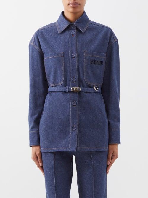 Fendi - Belted-waist Denim Overshirt - Womens - Dark Denim