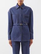 Fendi - Belted-waist Denim Overshirt - Womens - Dark Denim