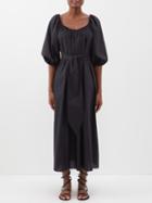 Matteau - Scoop-neck Belted Cotton-poplin Midi Dress - Womens - Black