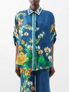 Ale Mais - Lyla Floral-print Twill Shirt - Womens - Blue Multi