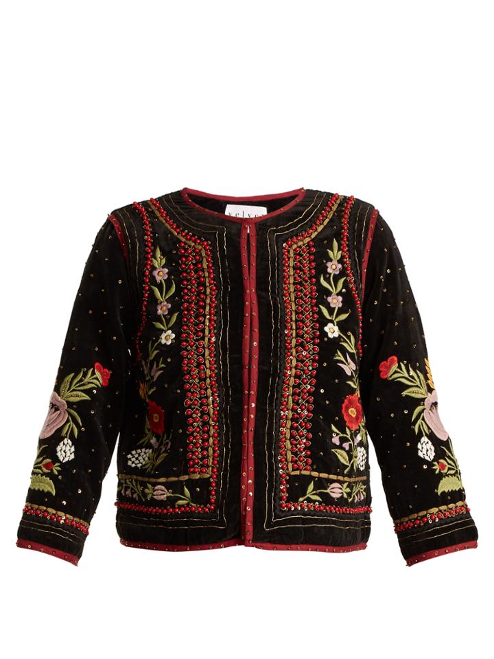 Velvet By Graham & Spencer Adara Embellished Floral-embroidered Velvet Jacket