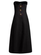 Matchesfashion.com Rebecca De Ravenel - Strapless Silk And Wool Blend Midi Dress - Womens - Black