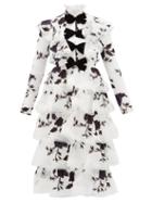 Matchesfashion.com Erdem - Alcina Tiered Floral Embroidery Silk Organza Dress - Womens - Ivory Multi