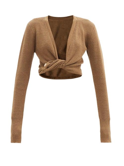 Matchesfashion.com Jacquemus - Noue Knotted-front Linen-blend Cropped Top - Womens - Dark Beige