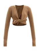 Matchesfashion.com Jacquemus - Noue Knotted-front Linen-blend Cropped Top - Womens - Dark Beige