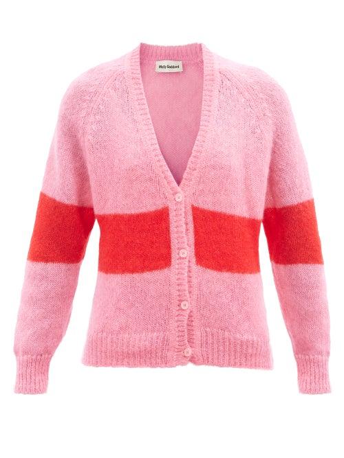 Molly Goddard - Peggy Stripe-intarsia Mohair-blend Cardigan - Womens - Pink Multi