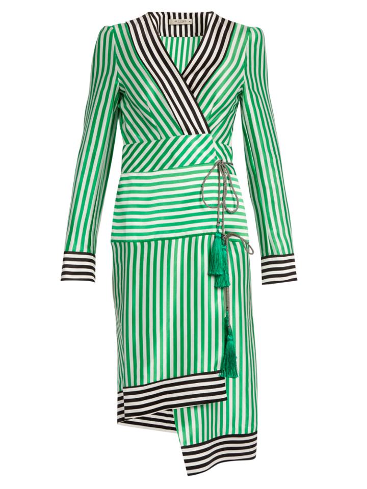 Etro Asymmetric-hem Striped Silk-satin Wrap Dress
