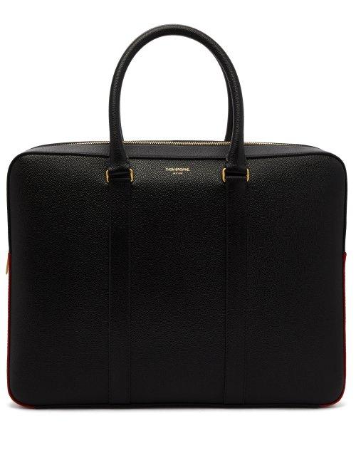 Matchesfashion.com Thom Browne - Business Day Tricolour Detail Leather Bag - Mens - Black