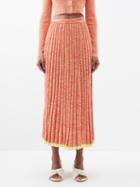 Christopher Esber - Tie-waist Pleated Ribbed-knit Maxi Skirt - Womens - Orange Pink