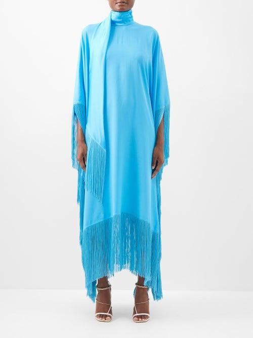 Taller Marmo - Mrs. Ross Scarf Fringed Crepe Kaftan Dress - Womens - Blue