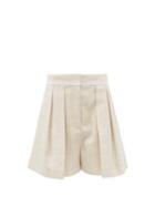 Matchesfashion.com Stella Mccartney - Ariel Front-pleated Slubbed-blend Shorts - Womens - Beige