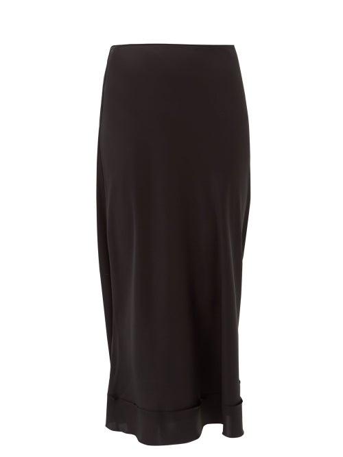 Matchesfashion.com Lee Mathews - Stella Raw Edged Silk Satin Slip Skirt - Womens - Black