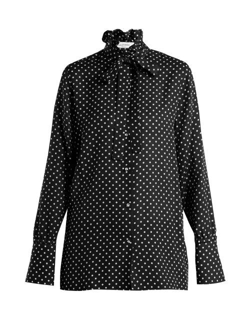 Matchesfashion.com Valentino - Polka Dot Print Silk Georgette Blouse - Womens - Black White
