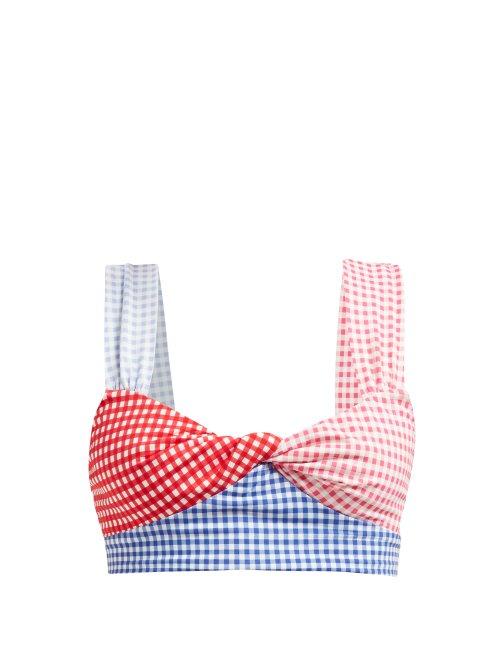 Matchesfashion.com Marysia - Sagaponack Gingham Twist Front Bikini Top - Womens - Multi