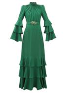 Matchesfashion.com Andrew Gn - Gathered-neck Belted Silk-crepe Gown - Womens - Dark Green
